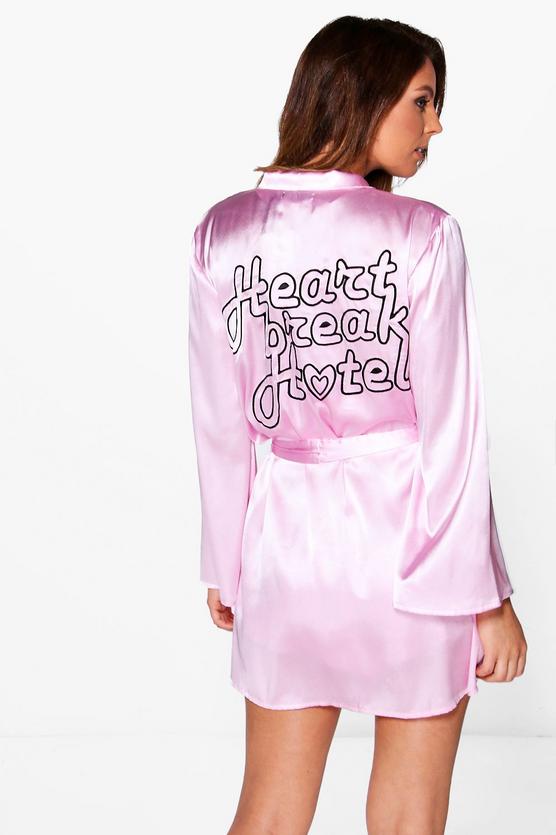 Boutique Amy Heartbreak Slogan Embroidered Satin Robe